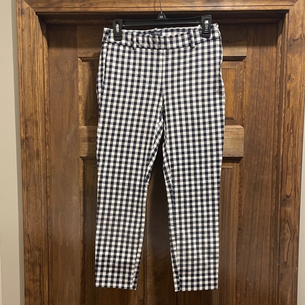 J Crew Navy and White Pencil Checkered Ankle Pants